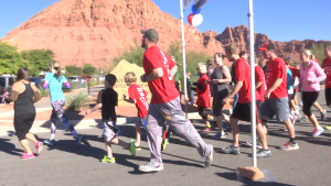 The 5K racers take off from the finish line at the 2nd annual Veterans Day 5K and Fun Run, Ivins, Utah, Nov. 7, 2015 | Photo by Devan Chavez, St. George News