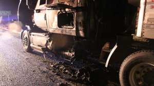 The St. George Fire Department, Utah Highway Patrol and Arizona Department of Public Safety each responded to a semitruck fire on northbound I-15 at Exit 2. The fire was quickly doused by fire crews and no one was injured, though the semi is considered a loss, St. George, Utah, Nov. 28, 2015 | Photo by Mori Kessler, St. George News 