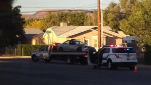 Driver seriously injured as they are struck in the intersection of 200 West and 100 North, Hurricane, Utah, Nov. 2, 2015| Photo courtesy of Heather Doty Leitner