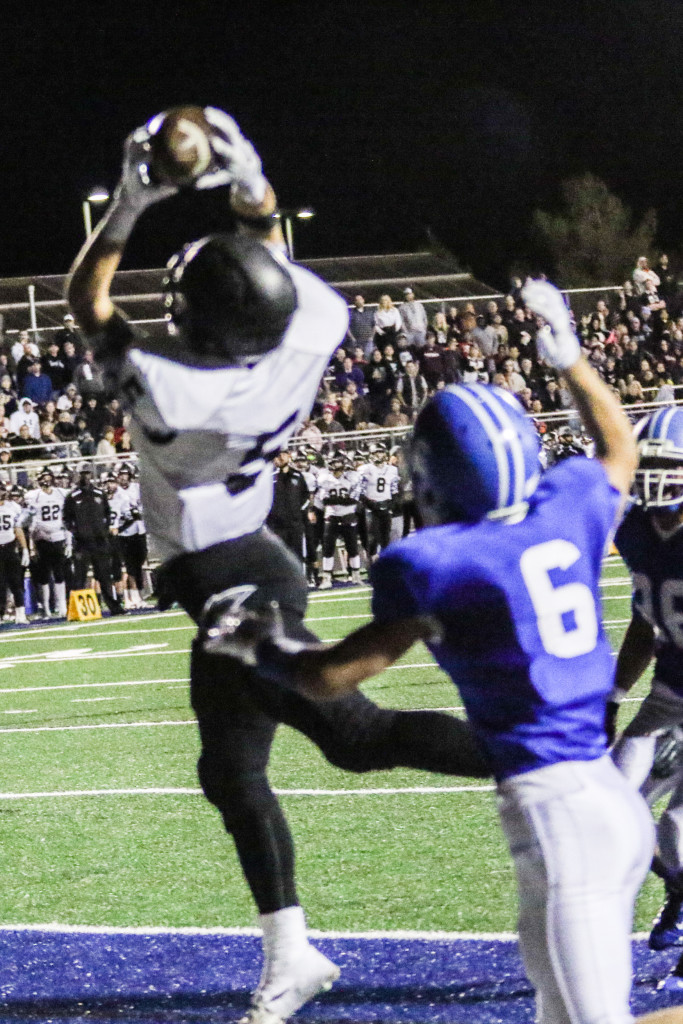 Steve Bangerter (5) from Pine View and Jaden Harrison (6) from Dixie. Dixie vs Pine View, Football,St George, Utah, Nov. 6, 2015, | Photo by Kevin Luthy, St. George News