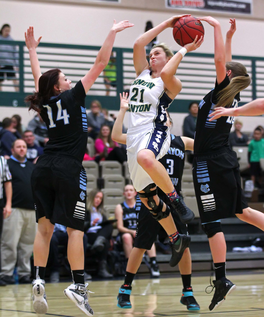 Snow Canyon's Madison Mooring (21), Snow Canyon vs. Canyon View, Girls Basketball, St. George, Utah, Dec. 10, 2015, | Photo by Robert Hoppie, ASPpix.com, St. George News