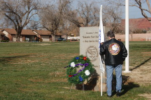 Paying tribute to the fallen at a memorial located in Vernon Worthen Park, St. George, Utah, Dec. 7, 2015 | Photo by Hollie Reina, St. George News