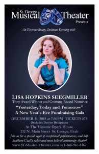 Tony award winner and Grammy nominee Lisa Hopkins Seegmiller appears in a promotional photo. Seegmiller is set to perform for the St. George Musical Theater Gala "Yesterday, Today and Tomorrow." Location and date not specified | Flyer courtesy of St. George Musical Theater