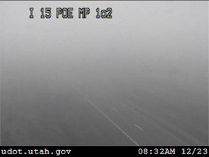 Heavy fog blankets I-15 Wednesday morning as this view from a UDOT traffic camera at the Port of Entry shows. St. George, Utah, Dec. 23, 2015 | Photo courtesy of Utah Department of Transportation, St. George News