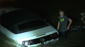 The driver of a Ford Mustang lost control of his vehicle while traveling on state Route 9 near milepost 24 and crashed into the Virgin River, Washington County, Utah, Dec. 20, 2015 | Photo by Austin Peck, St. George News