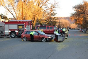 An accident Wednesday morning injured one driver and damaged two cars, St. George, Utah | Photo by Ric Wayman, St. George News