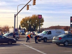 A three-vehicle collision near the intersection of Green Springs Drive and Red Hills Parkway-Buena Vista Drive impeded traffic and rendered two vehicles inoperable, Washington, Utah, Dec. 8, 2015 | Photo by Kimberly Scott, St. George News
