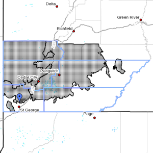 Dots indicate area affected by the winter weather advisory, Utah, Dec. 15, 2015, 12:55 p.m. | Image courtesy of the National Weather Service, St. George News