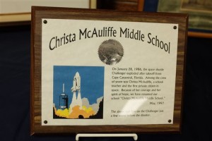 A display in the lobby of Christa McAuliffe Middle School in Bay County's Bangor Township, Michigan, honors the teacher-astronaut who died in the Challenger explosion 30 years ago in 1986, Thursday, Jan. 28, 2016 | Photo by Andrew Dodson for The Bay City Times via AP, St. George News
