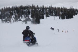 Snowmobiles drive through the park and share the trail at Cedar Breaks National Monument, Utah, January, 16, 2016 | Photo by Hollie Reina, St. George News