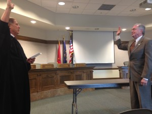 5th District Juvenile Court Judge Thomas M. Higbee swears in newly elected City Council member Terri Hartley, City Council Chambers, Cedar City, Utah, Jan. 4, 2015 | Photo courtesy of Maile Wilson, St. George News