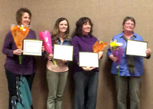 Left to right: Jennifer Webster, Nicole Carney, Dana Adams and Jeannine Hart, Enoch Elementary 1st grade teaching team awarded Team of the Year award, District building, Cedar City, Utah, Jan. 26, 2016 | Photo by Carin Miller, St. George News