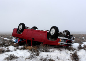A Cedar City man walked away uninjured after rolling his truck on state Route 130 north on his way to work Wednesday morning, Parowan, Utah, Jan. 20, 2016 | Photo by Carin Miller, St. George News