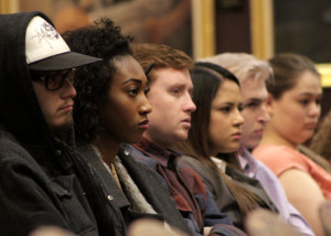 Students listen intently to State of Utah vs. Abisai Martinez-Castellanos during the live appeal trial held in the Great Gilbert Hall at Southern Utah University, Cedar City, Utah, Jan. 28, 2016 | Photo by Carin Miller, St. George News