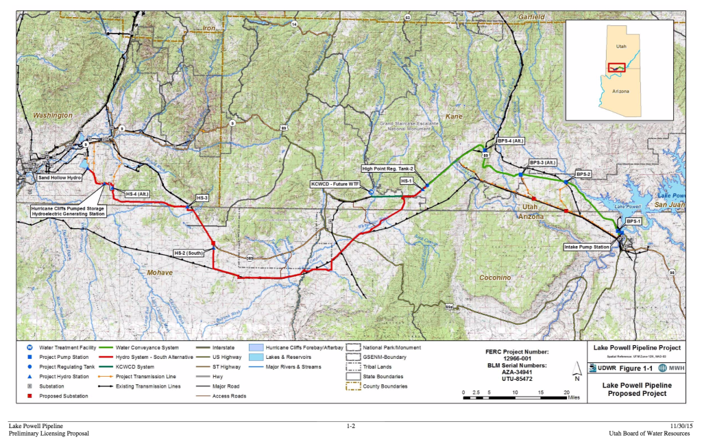 Utah Division of Water Resources Nov. 30, 2015, Map of Lake Powell Pipeline proposed project | Map courtesy of UDWR, St. George News