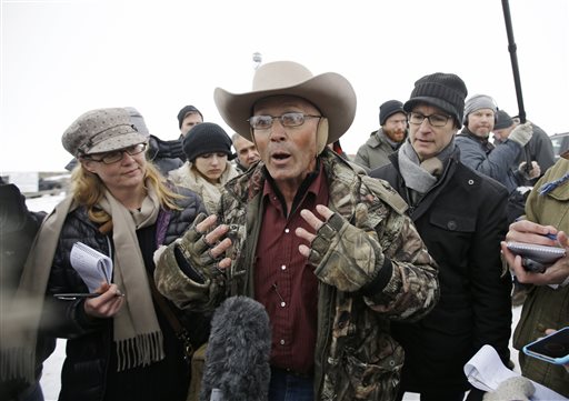 LaVoy Finicum, a rancher from Arizona, who is part of the group occupying the Malheur National Wildlife Refuge speaks with reporters during a news conference at the the refuge. Law enforcement had yet to take any action against the group numbering close to two dozen who are upset over federal land policy. Finicum said the group would examine the underlying land ownership transactions to begin to "unwind it," stating he was eager to leave Oregon, near Burns, Oregon, Jan. 5, 2016| AP Photo/Rick Bowmer, St. George News