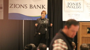 Lecia Langston, senior economist with the Utah Department of Workforce Services, addresses summit attendees while providing an economic forecast for the coming year at the 2016 What's Up Down South Economic Summit, St. George, Utah, Jan. 14, 2016 | Photo by Mori Kessler, St. George News