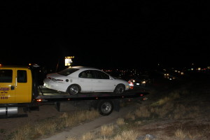 A car ran off the road on southbound I-15 after the driver thought she was about to hit something ahead of her and lost control of her car trying to avoid it, St. George, Utah, Jan. 25, 2016 | Photo by Mori Kessler