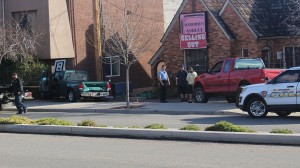 An F-150 pickup truck rear-ended a Ranger compact pickup Friday afternoon, pushing the Ranger into a brick wall, St. George, Utah, Jan. 8, 2016 | Photo by Ric Wayman, St. George News