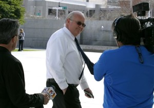 Hildale, Utah, Mayor Phillip Barlow, center, arrives at the Sandra Day O'Connor United States District Court where a federal civil rights trial against the polygamous towns of Hildale and Colorado City, Ariz., which are located on the Arizona-Utah border, is set to begin, Tuesday, Jan. 19, 2016, Phoenix, Arizona. | AP Photo by Ralph Freso, St. George News