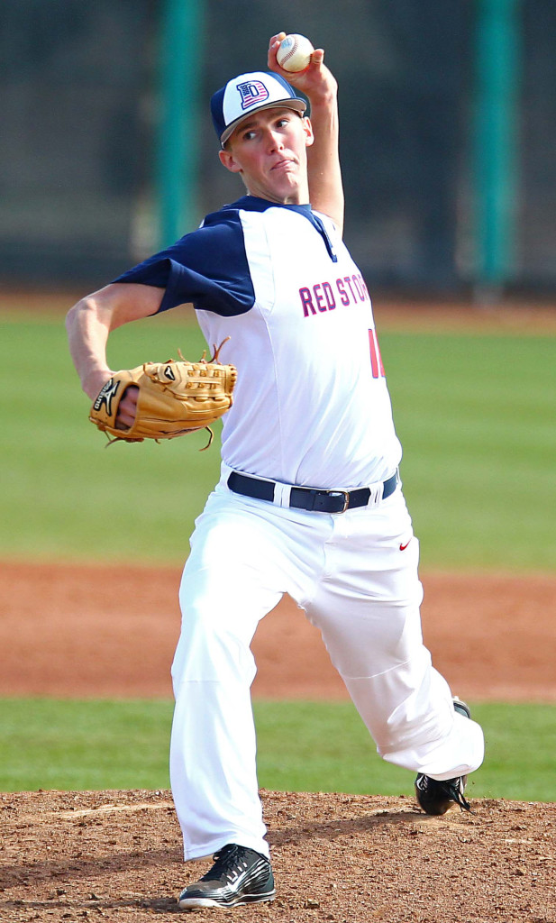 Dixie State's Aaron Pope (18), Dixie State University vs. Northwest Nazarene University, Baseball, St. George, Utah, Feb. 13, 2016, | Photo by Robert Hoppie, ASPpix.com, St. George News