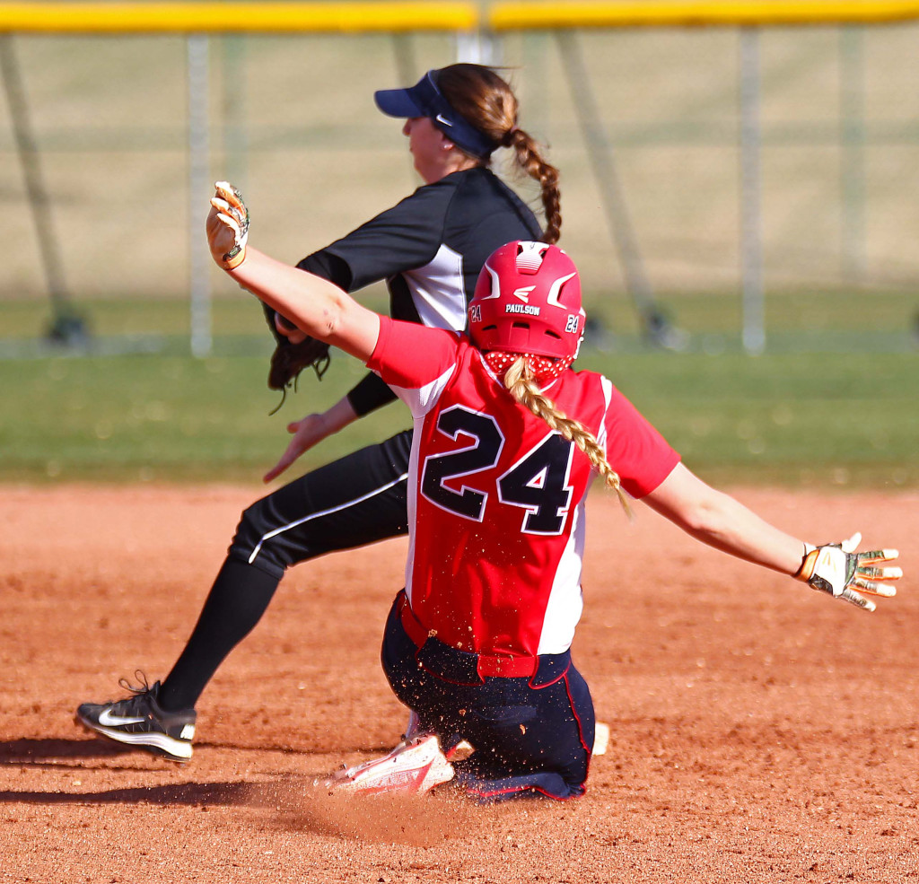 Dixie State's Mallory Paulson (24), Dixie State University vs. Western Washington University, Softball, St. George, Utah, Feb. 13, 2016, | Photo by Robert Hoppie, ASPpix.com, St. George News