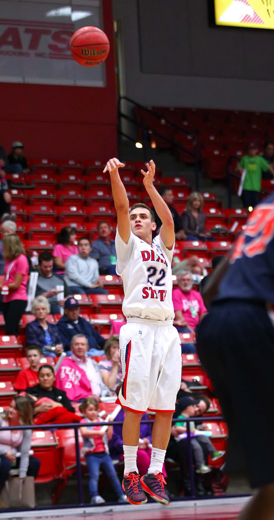 Dixie State's  Brandon Simister (22), file photo from Dixie State University, vs. Fresno Pacific University, Mens Basketball, St. George, Utah, Feb. 13, 2016, | Photo by Robert Hoppie, ASPpix.com, St. George News