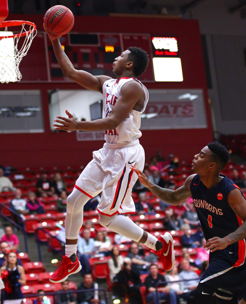 Dixie State's Trevor Hill (24), Dixie State University, vs. Fresno Pacific University, Mens Basketball, St. George, Utah, Feb. 13, 2016, | Photo by Robert Hoppie, ASPpix.com, St. George News