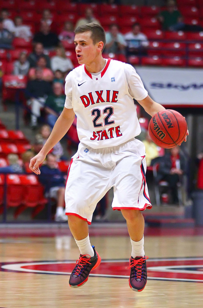 Dixie State's Brandon Simister (22), Dixie State University, vs. Holy Names University, Mens Basketball, St. George, Utah, Feb. 15, 2016, | Photo by Robert Hoppie, ASPpix.com, St. George News