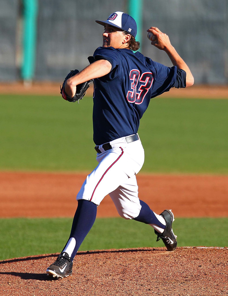 Dixie State starter Dylan File (33) pitched well Thursday night. File photo from Dixie State University, vs. Minot State University, St. George, Utah, Feb. 19, 2016, | Photo by Robert Hoppie, ASPpix.com, St. George News