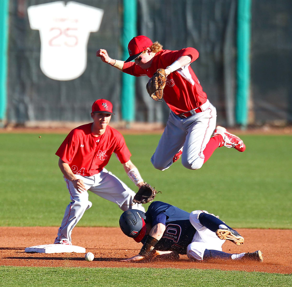 Dixie State's  Tanner Morache (7), Dixie State University, vs. Minot State University, Baseball, St. George, Utah, Feb. 19, 2016, | Photo by Robert Hoppie, ASPpix.com, St. George News