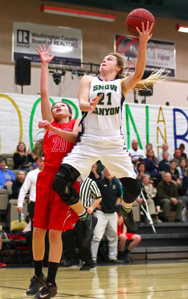 Snow Canyon's Madison Mooring (21), Snow Canyon vs. Park City, Girls Basketball, St. George, Utah, Feb. 19, 2016, | Photo by Robert Hoppie, ASPpix.com, St. George News