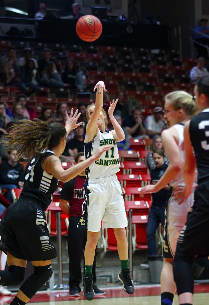 Snow Canyon's Nikenna Durante (11), Snow Canyon vs. Pine View, 3A State Basketball Tournament, Girls Basketball, Cedar City, Utah, Feb. 26, 2016, | Photo by Robert Hoppie, ASPpix.com, St. George News