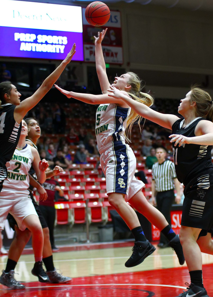 Snow Canyon's Shaylee Reed (5), Snow Canyon vs. Pine View, 3A State Basketball Tournament, Girls Basketball, Cedar City, Utah, Feb. 26, 2016, | Photo by Robert Hoppie, ASPpix.com, St. George News