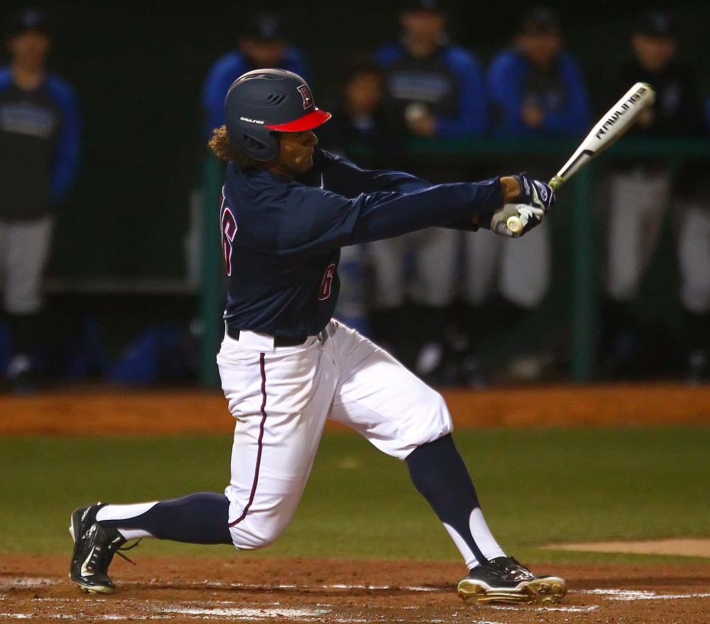 Dixie State's  Trey Kamachi (16), Dixie State University vs. Cal State San Bernardino, Baseball, St. George, Utah, Feb. 5, 2016, | Photo by Robert Hoppie, ASPpix.com, St. George News