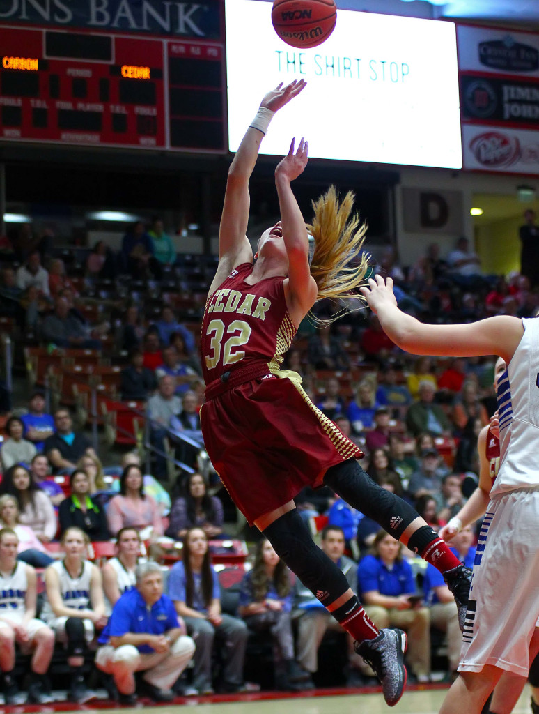 Cedar's  Morgan Myers (32), Cedar vs. Carbon, 3A State Basketball Tournament, Girls Basketball, Cedar City, Utah, Feb. 26, 2016, | Photo by Robert Hoppie, ASPpix.com, St. George News