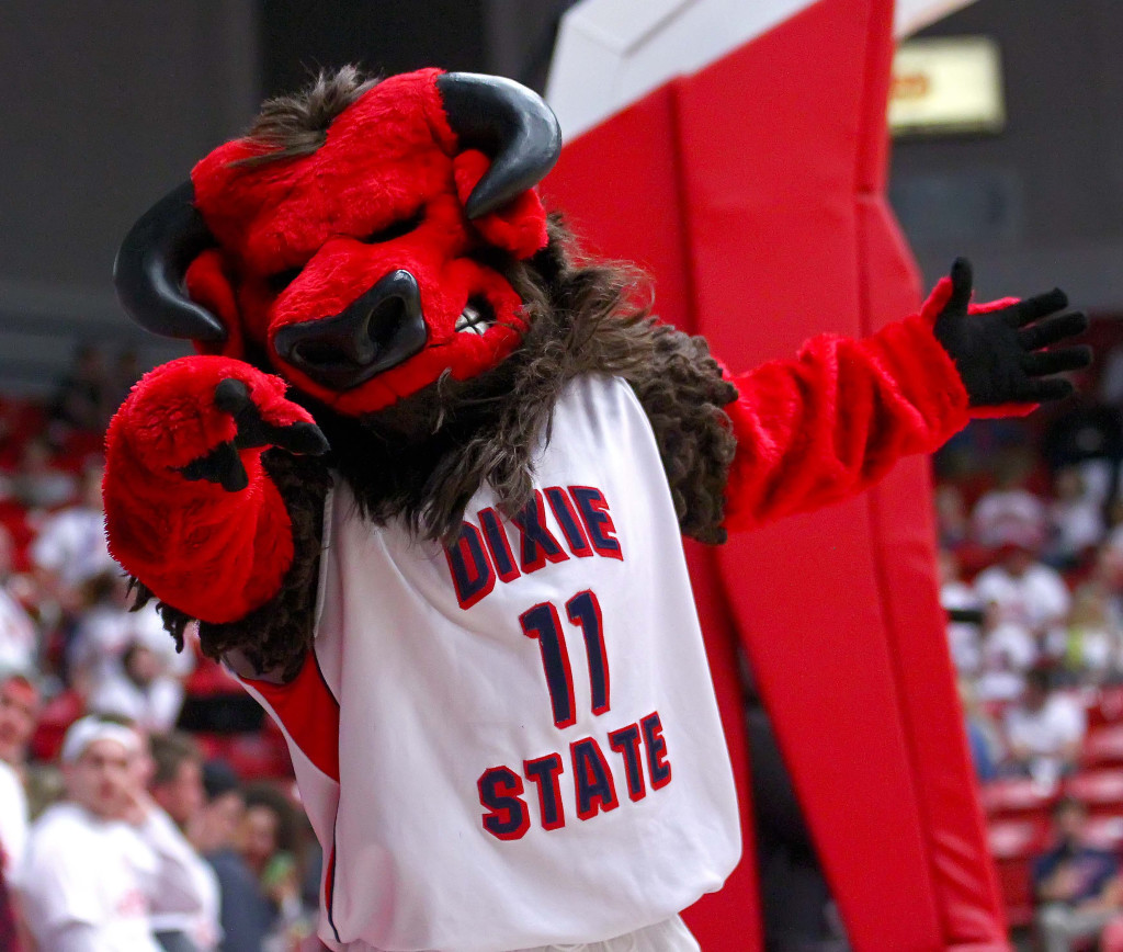 Dixie State mascot Big Dee, Dixie State University vs. California Baptist University, Mens Basketball, St. George, Utah, Feb. 6, 2016, | Photo by Robert Hoppie, ASPpix.com, St. George News