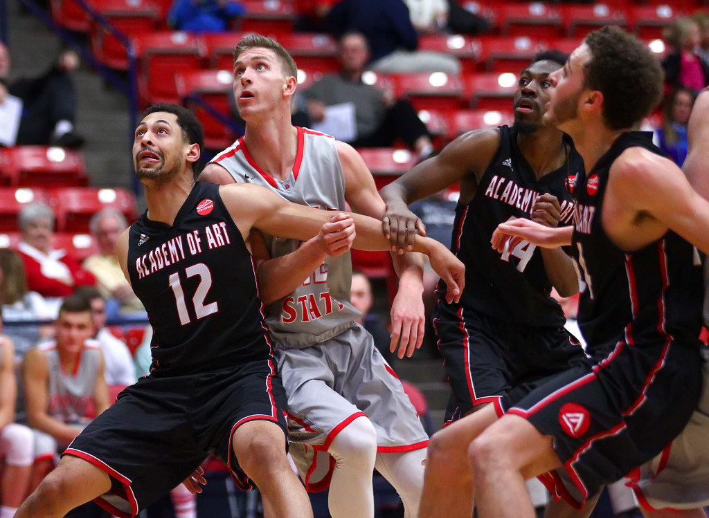 Dixie State's  Quincy Mathews (42), Dixie State University vs. Academy of Arts University, Mens Basketball,  St. George, Utah, Feb. 11, 2016, | Photo by Robert Hoppie, ASPpix.com, St. George News