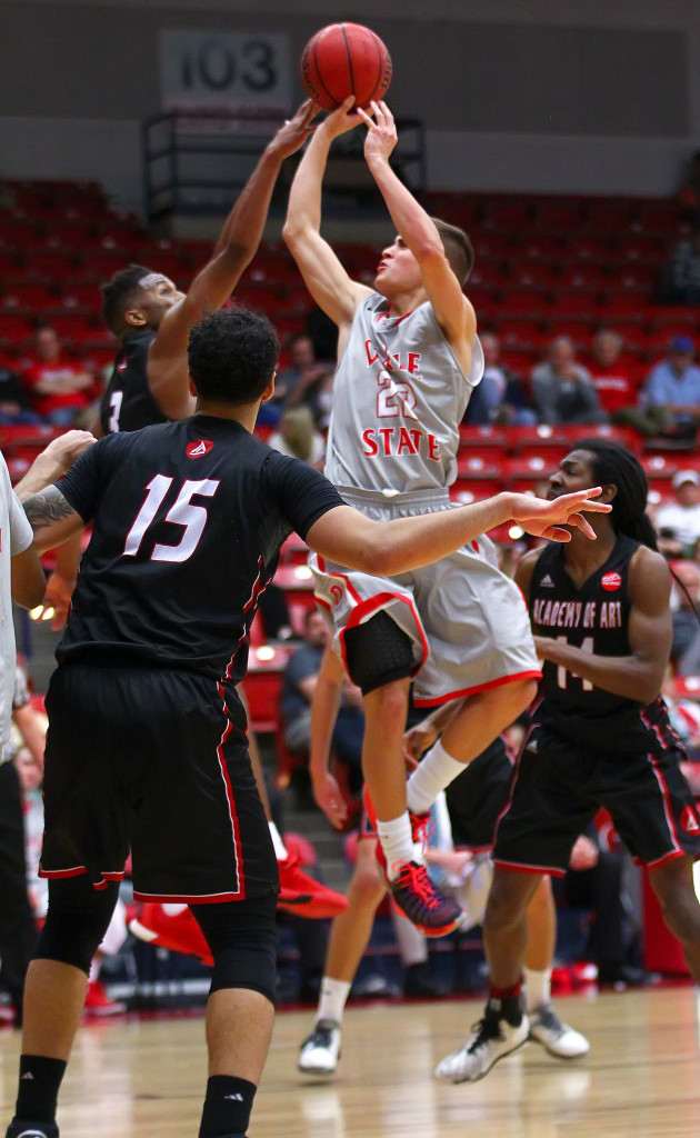 Dixie State's  Brandon Simister (22), Dixie State University vs. Academy of Arts University, Mens Basketball,  St. George, Utah, Feb. 11, 2016, | Photo by Robert Hoppie, ASPpix.com, St. George News