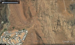 Overhead view of the Scout Cave/Paradise Rim area where a hiker was hiking when she fell ill on Feb. 26, 2016. | Image courtesy Google Earth, St. George News