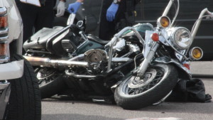 A 2000 Harley Davidson motorcycle that was involved in a collision with a 2015 Chevy Silverado early Wed., Feb. 17, 2016 | Photo by Don Gilman, St. George News