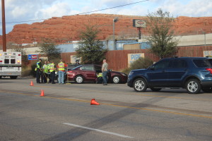 The scene of a morning accident on Red Cliffs Drive between a Honda Accord and a Ford Fusion on Feb. 18, 2016 | Photo by Don Gilman, St. George News