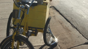 Picture shows damage a tricycle delivery bike sustained in a morning hit and run collision on Feb. 26, 2016. | Photo by Don Gilman, St. George News