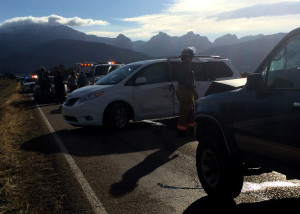 Two people were transported to Cedar City Hospital after a U-turn cased a 2-car collision, Old Highway 144, New Harmony, Utah, Feb. 22, 2016 | Photo by Carin Miller, St. George 