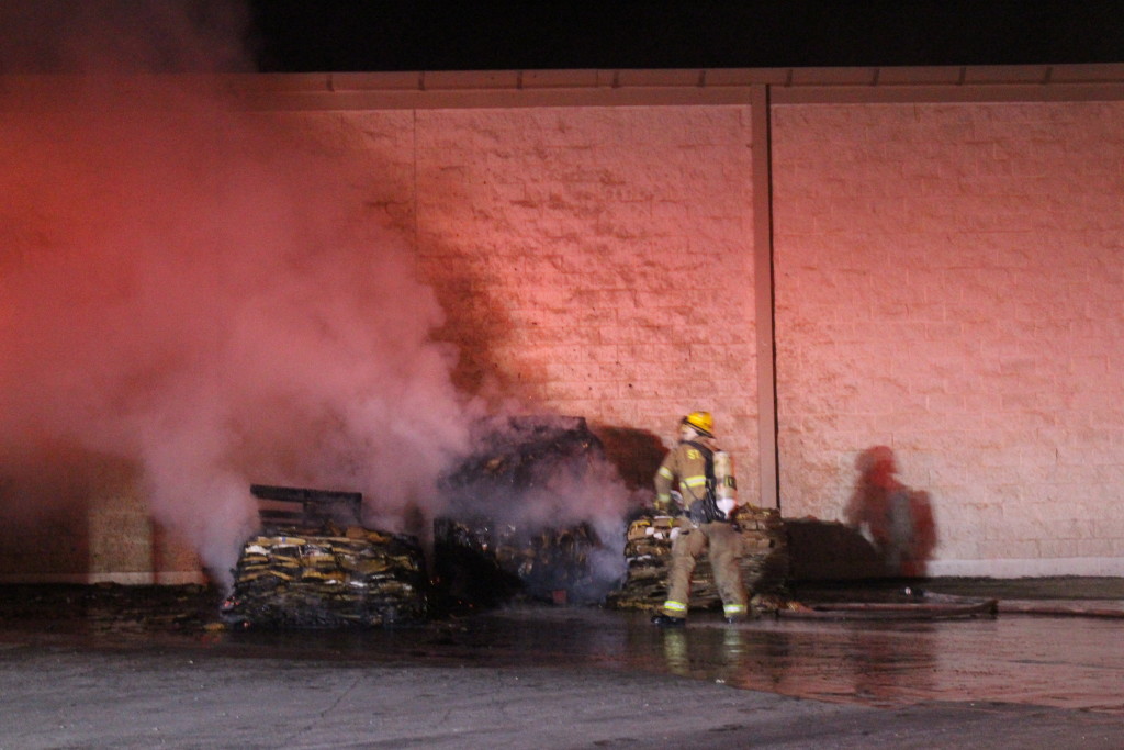 Firefighters fight blaze behind Kmart Friday evening, 745 S. Bluff St., St. George, Utah, Feb. 26, 2016| Photo by Cody Blowers, St. George News