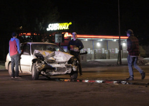 Six teens collided, three in a silver Saturn and three in a white Honda Civic, slowing traffic at 600 S. Main St. near Smith's Food and Drug, Cedar City, Utah, Feb. 10, 2016 | Photo by Carin Miller, St. George News 