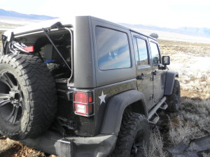 Black 2011 Jeep Wrangler, Milepost 85, North Interstate 15, Iron County, Utah | Photo courtesy of Utah Highway Patrol, St. George News