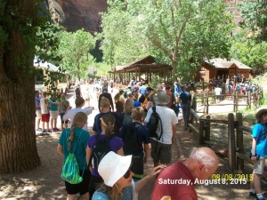 Crowds gathering at the Visitors Center at Zion on August 8, 2015. | Photo courtesy Zion National Park, St. George News