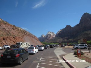 Long lines at the South Entrance to Zion National Park on August 13, 2015. | Photo courtesy Zion National Park, St. George News