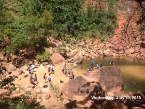 Large groups gathering around the upper emerald pools in Zion on July 15, 2015. | Photo courtesy Zion National Parkk, St. George News